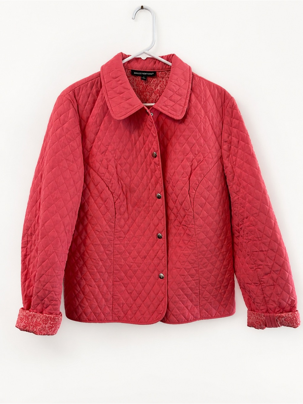 Briggs New York Coral Quilted Snap Front Lightweight Jacket XL Floral Lined